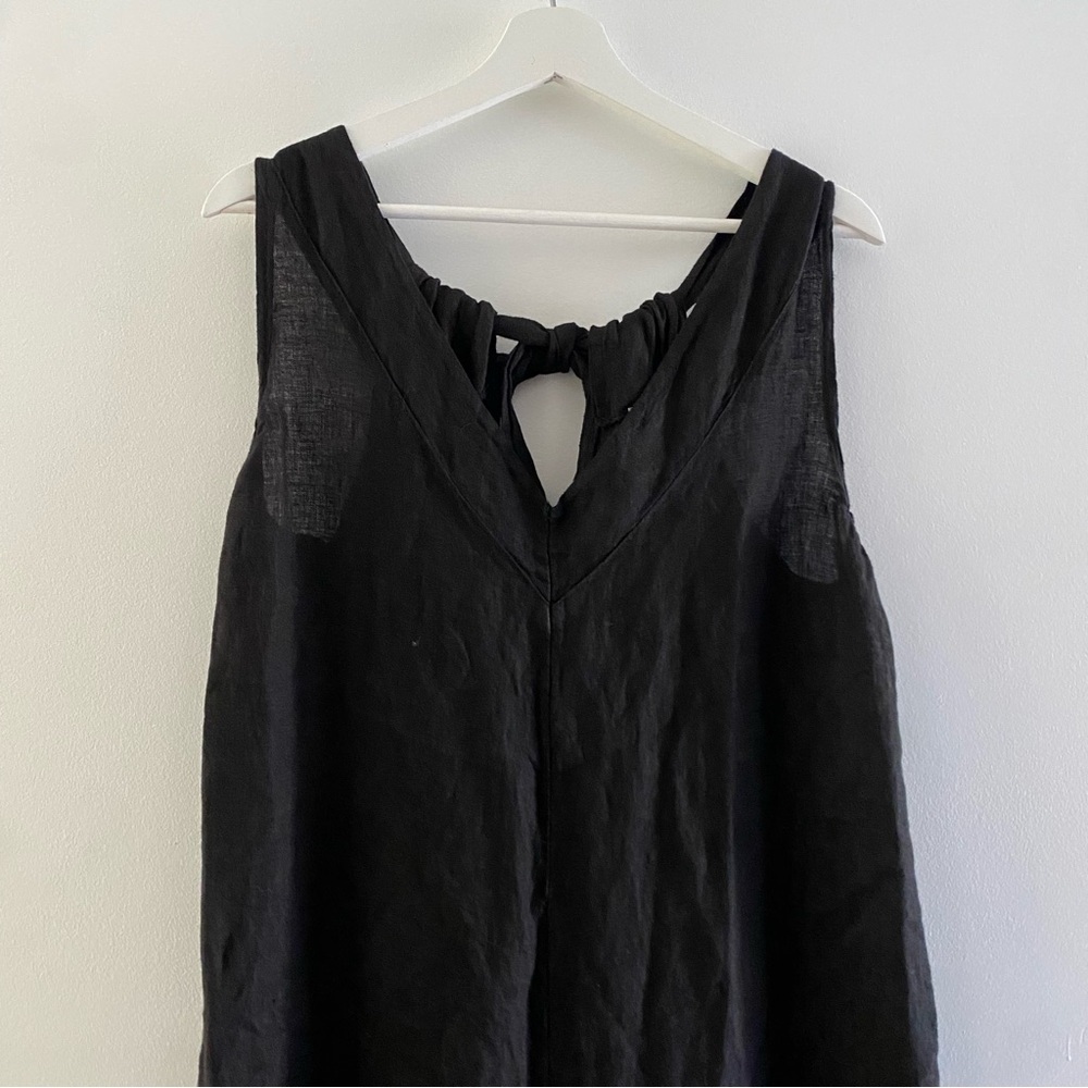 MILIO MILANO Italian Linen Tie Back Jumpsuit Romper Black Women’s Size Large - Picture 4 of 13